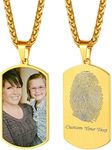 Customized Dogtag Photo Necklace for Men 18K Gold Plated Personalized Picture Pendant Custom Fingerprint Memorial Keepsakes Jewelry Loss of Father Gift for Family Dad Couples