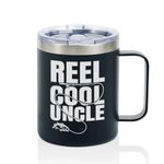 Onebttl Uncle Gifts Coffee Mug, Presents from Niece Nephew for Birthday Christmas, Travel Mug with Lid, Stainless Steel 12oz/350ml - Reel Cool Uncle Fishing