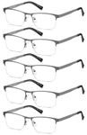 EYECEDAR 5-Pack Reading Glasses for Men Metal Gunmetal Half Frame Spring Hinges Eyeglasses Readers 1.50