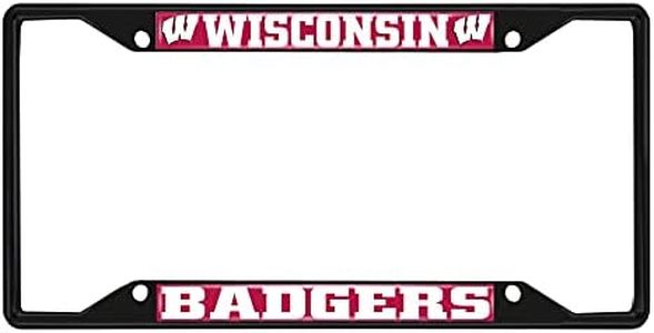 FANMATS 31292 Wisconsin Badgers Metal License Plate Frame Black Finish