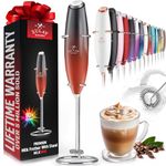 Zulay Powerful Milk Frother Handheld Foam Maker for Lattes - Whisk Drink Mixer for Coffee, Mini Foamer for Cappuccino, Frappe, Matcha, Hot Chocolate by Milk Boss (Fire Red)