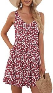 AUSELILY Women's Sleeveless V Neck Mini Dress Beach Cover Up Swimwear Bathing Suit Sundresses with Pockets 2025 New Red Flowers S