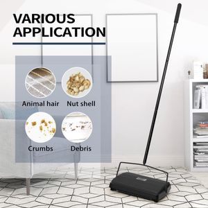 JEHONN Manual Carpet Sweeper – Horsehair Brush, Pet Hair & Lint Removal, Black