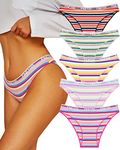 FINETOO Cotton Underwear for Women Cheeky High Cut Colorful Stripes Breathable Sexy Ladies Hipster Bikini Panties