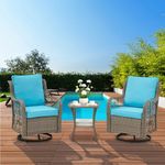 GAOMON 3 Pieces Outdoor Swivel Rocker Chair Set of 2 with Small Side Table, 360-Degree Swivel Rocking Chair, Outdoor Rocking Chair Set for Patio Porch Pool (Gray Wicker/Light Blue Cushion)