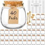 40 Pack Mini Pudding Jars for Candles, 7oz Small Glass Bottles with Cork Lids, Honey PE Lids for Wedding Favors, DIY Gifts, Baby Shower Favors, Spices, Syrup, Yogurt (Extra Twine, Labels, Tags)