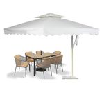 THESHELTERS - 10ft Side-Pole Square Garden Umbrella with 50kg Marble Stand and Durable Aluminum Frame – UV Resistant, Adjustable Canopy, Premium Patio Umbrella for Outdoor Spaces Big Size Patio Umbrella for Outdoor lawn, Poolside, Resorts (Off-White)