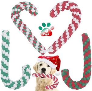 Onwoli Christmas Dog Rope Toys - 4 Packs Interactive Chewing Candy Cane Toys for Puppy, Small, Medium Dogs - Training, Playing, Teething, Cleaning
