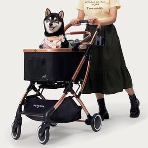 PETTENA Dog Stroller with Detachable Carrier, 【Self-Standing Ver.】 4 in 1 One-Touch Foldable Dog Stroller for Small/Medium Dogs up to 55 Lbs, Cat Strollers for 2 Cats, Large Space Puppy Stroller