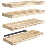 Pipishell Floating Shelves, 40cm Wall Shelves, Paulownia Wood Shelves for wall, Wooden Shelves Set of 4 for Bathroom, Bedroom, Office, Living Room, Kitchen,etc (light brown)