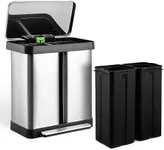 Trash Can, 2 x 8-Gallon Garbage Can for Kitchen, Recycling Kitchen Step Trash Can with Soft-Close Lid, 2 Compartments, 2 Plastic Inner Buckets and Hinged Lids, Silver