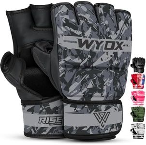 WYOX MMA Gloves Grappling Sparring, Boxing Gloves Men Women Muay Thai Martial Arts Training, Half Finger Adjustable Mitts Wrist Support Kickboxing Gloves, Cage Fighting Punching Bag Gloves