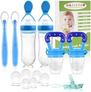 WAJIAYON Baby Fruit Feeder Pacifier - 6 Pack | 2 Infant Food Pacifier & 2 Baby Food Dispensing Spoon | Fresh Fruit Teethers for Babies | Silicone Feeder Babies,Infant Teething Feeders (Blue)
