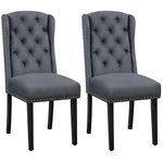 Yaheetech Set of 2 Dining Chairs Upholstered Dining Chairs Button Tufted Dining Room Chairs Kitchen Chairs with Solid Wooden Legs for Dining Room, Kitchen, Deep Gray