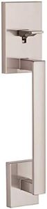 Kwikset San Clemente Front Door Handle No Lock, Entry Handleset Exterior with Interior Reversible Handed Lever, Non-Locking, Satin Nickel, Deadbolt Not Included, with Microban Protection