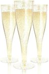 Prestee 200 Champagne Flutes Plastic | Disposable Champagne Flute | Gold Glitter Plastic Champagne Glasses for Parties | Mimosa Bar, Wedding, Shower Party, New Years Eve Party Supplies 2024 (Gold)