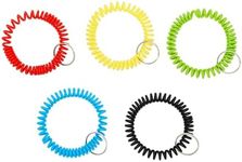 Juvale 50 Pack Spiral Coil Wrist Keychains - Stretchy Wristband Bracelet Key Rings (5 Assorted Colors)