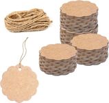 Mudrit Scalloped Shaped Kraft Plain Paper Tags, Handmade Gift Tags 3” Round Labels with Jute Twine, Perfect for Arts and Crafts, DIY, Wedding Party Favor - (Pack of 200)