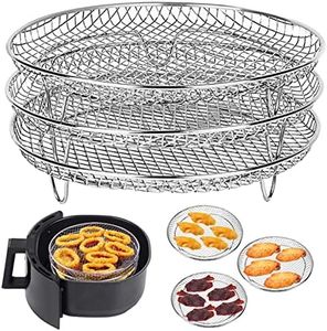 Air Fryer Rack Multi-Layer Double Basket Air Fryer Accessories 304 Stainless Steel Grilling Rack Cooking Rack Dehydrator Rack Toast Rack for Oven Microwave Baking Roasting (B-Round)