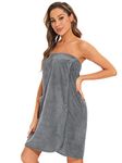 Rosyline Womens Wrap Towel Spa Wraps & Body Wrap Adjustable Button Bathrobe Grey S/M