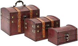 Juvale Set of 3 Wooden Pirate Treasure Chest Boxes, Decorative Vintage-Style Treasure Box for Classroom, Party Decorations Keepsakes (3 Sizes)