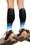 Physix Gear Compression Calf Sleeve, Replaces Women's Compression Stockings and Men's Compression Socks for Crossfit, Triathlon, Plane Travel (1 Pair Black/Blue S/M-M/L)