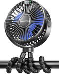 SWEETFULL Portable Stroller Fan, LED Display 4000mAh Battery Operated Mini Clip Fan, 4 Speed Rechargeable Small Personal Fan Handheld Desk Cooling Fan For Car Seat Crib Treadmill Travel-Black