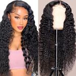 Deep Wave Lace Front Wigs Human Hair Brazilian Virgin Hair 180% Density 5X5 HD Lace Closure Wigs Human Hair Wear and Go Glueless Lace Closure Wig Human Hair for Women Natural Color 22 Inch