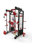 Gym24 Equipment Alloy Steel Multi Gym Functional Trainer with Smith Machine with 80 kg Iron Weight Stack (Both Sides) Version 2.0 | Installation Free | Home Gym Equipment (Red & Black)