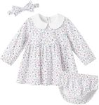 pureborn Baby Girls Dress Long Sleeve Cotton Dresses with Bloomer Playwear Dress with Headband Allover Floral Prints 9-12 Months