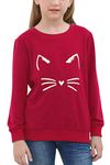 GORLYA Girl's Pullover Tops Cute Cartoon Graphic Print Sweatshirt Clothes for 4-14 Years Kids (GOR1059, 13-14Y, Wine Red)