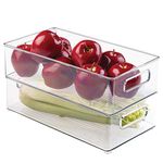 iDesign Plastic Refrigerator and Freezer Storage Bin with Lid, BPA-Free Organizer for Kitchen, Garage, Basement, 14.5" x 8" x 4", Set of 2, Clear