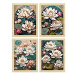 ArtX Paper Lotus Flowers Art Paintings With Frame for Home Decor, Wall Paintings for Living Room, Multicolor, Set of 4