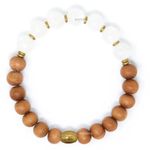 EDMIRIA Sandalwood Chandan Round Beads 8mm Semi Precious Chakra Stones Yoga Meditation Astrological Handmade Elastic Stretchable Bracelet for Men and Women (White Jade-Crown Chakra)