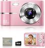 EJXHKNF Digital Camera, 1080P FHD Vlogging Camera 50MP Compact Portable Photo Camera with 2.4" Screen, 16X Digital Zoom Mini Small Pocket Camera for Kids Students with 1 Battery, 16GB Card (Pink)
