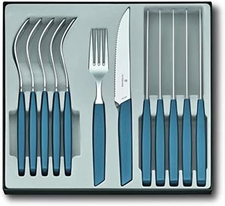 Victorinox Modern Ensemble de couverts pour 6 personnes, 12 pièces, y compris couteau à steak tranchant à lame crantée, manches en plastique, bleu bleuet