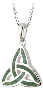 Biddy Murphy 925 Sterling Silver Celtic Trinity Knot Pendant & Connemara Marble Inlay, Traditional Irish Women's Jewelry Handcrafted by Ireland's Finest Artisan Jewelers, 18" Inch Chain