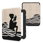 kwmobile Case Compatible with Barnes & Noble Nook Glowlight 4 / 4e Case - eReader Cover - Girl and Books Black/Beige