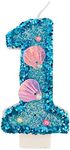 Blue Number Candle,Shell Sequins Number Candles for Birthday Cakes Mermaid Themed Party Supplies Number 1 Candle