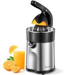 Electric Citrus Juicer, Easy Press Orange Juice Squeezer for Orange, Lemon, and Grapefruit, with Two Interchangeable Cones, Brushed Stainless Steel, Easy to Clean and Use