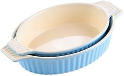 MALACASA, Series Bake, Oval Baking Dish Set of 2 (12.75"/14.5"), Oven to Table Baking Dish with Ceramic Handles Ideal for Lasagne/Pie/Casserole/Tapa, Blue