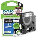 DYMO Authentic D1 Durable Labels | Black Print on White Tape | 12 mm x 5.5 m | High-Performance Label Tape for LabelManager Label Makers