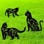 URATOT 3 Pack Metal Cat Garden Statues Black Cat Silhouette Cat Decorative Garden Stakes Garden Outdoor Statues Animal Stakes for Yard Decor and Lawn Ornaments