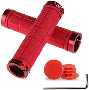 PLATT Bike Handlebar Grips Rubber Comfortable Bicycle Handle Grip for MTB/BMX with Plastic End Caps,Red