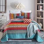 WONGS BEDDING King Size Reversible Bohemian Bedspread with 2 Pillowcases Boho Striped Bedspread Coverlet for All Season Soft Microfiber Quilt 240x260cm