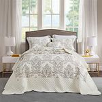 CHIXIN Oversized Bedspread Coverlet Set King Size - Lightweight Bedding Cover - Beautiful Stitching - 4 Piece Reversible Bedspread - Luxury Damask Paisley Pattern (King, Ivory)