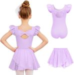 Zaclotre Toddler Girls Dance Leotard Combo Round Neck Ruffle Sleeve Sparkly Ballet Dance Dress Outfits Purple Size 3-4 Years