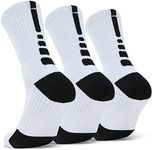 Disile Elite Basketball Socks, Cushioned Athletic Sports Crew Socks for Men & Women…, 3 Pairs White Sort a, Medium