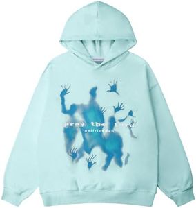 Aelfric Eden Graphic Hoodies Vintage Printed Hoodie Sweatshirt Casual Oversized Long Sleeve Streetwear Hooded Pullover Blue