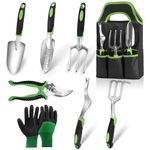 Garden Tools Set,8 Piece Heavy Duty Gardening Tools with Soft Rubberized Non-Slip Handle, Durable Aluminum Alloy Garden Hand with Pruning Shears & Large Garden Tote, Ideal Gifts for Women Men